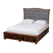 Baxton Studio Kalare Classic Transitional Grey Fabric and Walnut Brown Finished Wood Queen Size Platform Storage Bed